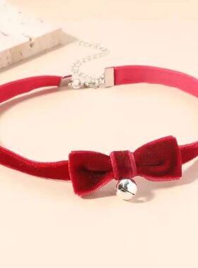 Bowknot Bell Choker Torques Handmade Black Red Pendant Neckl