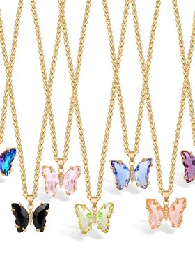Cute Butterfly Charm Necklace For Women Glass Crystal Butter
