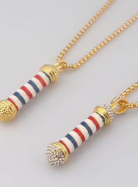 Fashion Barber Shop Pole 3D Barber Pole Chain Pendant Neckla