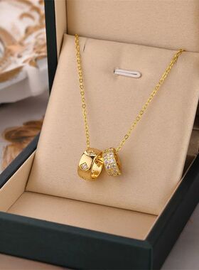 Stainless Steel Ring Pendant Necklace Luxury Rhombus Ring Cr
