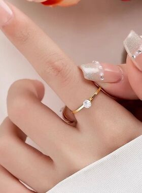 Stainless Steel Single CZ Ring Simple 1mm Thin Wedding Band