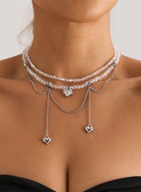 New Love Heart Light Luxury Zircon Crystal Double Chain Neck