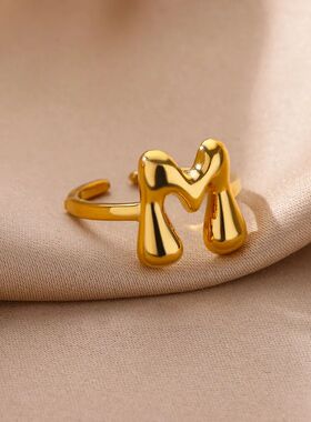 Gold Color Cute Bubble Letters Rings For Women Stainless Ste