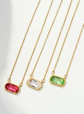Women's Vintage Birthstone Necklace Colored Crystal Pendant