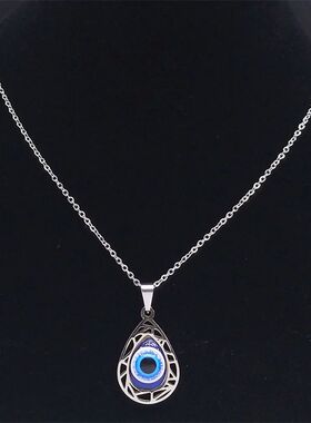 Turkish Evil Blue Eye Pendant Necklace for Women Men Stainle