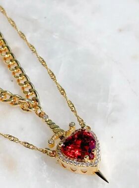 Zinc Alloy Heart and Sword Couple Necklace Collarbone Chain