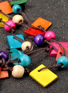Handmade Multi-layer Square Wood Rice Bead Necklace Bohemian