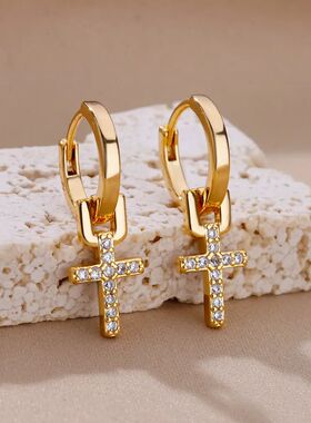 Zircon Cross Dangle Earrings For Women Girls Stainless