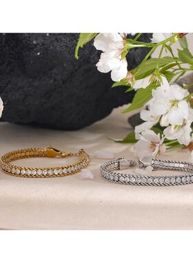 Shiny Cubic Zirconia Stainless Steel Chain Gold Color PVD Pl