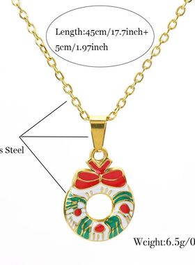 Christmas Theme Necklace Gold Color Chain Santa Claus Snowfl