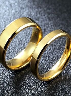 Smooth Stainless Steel Couple Rings Gold colour Simple 4MM 6
