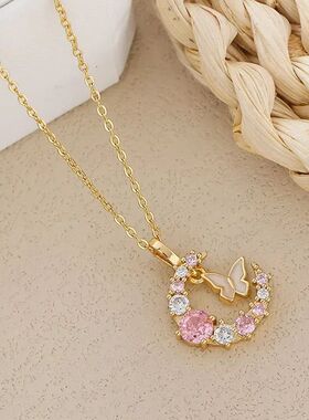 New Korean Fashion Butterfly Moon Necklace Women's Stainless