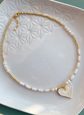 Moon Heart Pendant Necklace Choker Natural Pearl Necklaces W