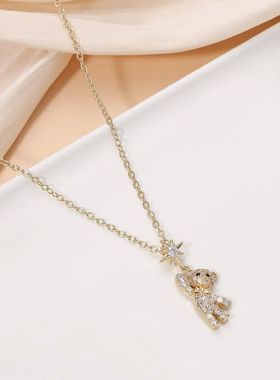 Lovely Bear Necklaces for Women Cubic Zircon Inlaid Golden N