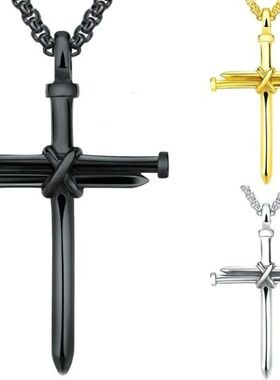 Simple Fashion Niche Tricolor Cross Nail Pendant Necklace Cr