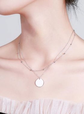 Double Layer Round Disc Pendant Necklace Gold Color Bead Cha