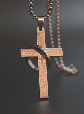 Simple Cross With Circle Pendant Necklaces Stainless Steel C