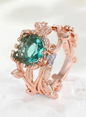 New Geometry Hollow Leaf Flower Zircon Ring Simple Fashion P