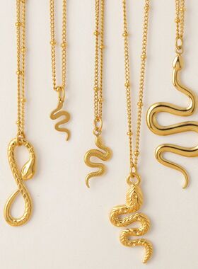 Pendant necklace for women golden clip bead chain snake pend