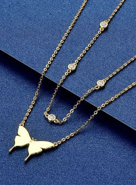 Double Layered Moissanite Necklace Butterfly Pendant Clavicl