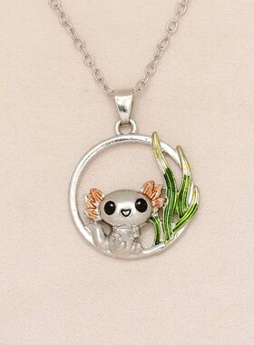 New Salamander Necklace Cute Cartoon Animal Axolotl Seaweed