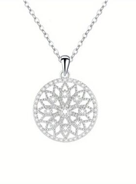 Exquisite Shiny Zircon Round Hollowed-out Snowflake Pendant
