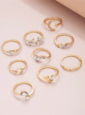 Boho Gold Color Heart Rings Set For Women Cubic Zirconia Sta