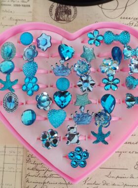 Lovely 5/12/36Pcs/Lot Children's Cartoon Bow Heart Rings Jel