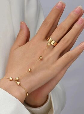 Gothic Slave Hand Chain Bracelet Hip Hop Adjustable Gold Pla