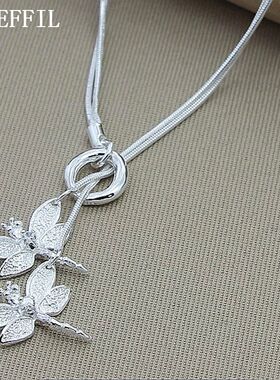 Two Dragonfly Pendant Necklace For Women Snake Chain Necklac