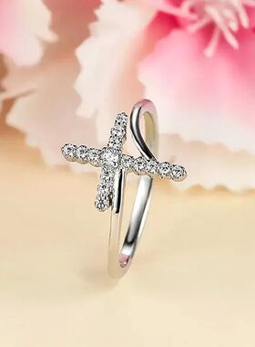 Glossy Cross Designed Rings with Shiny Cubic Zirconia Novel