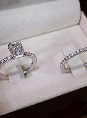 Simple Elegant Round/Square CZ Rings for Women Silver Color