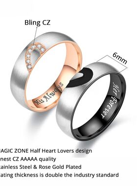 Rose Gold/Black Color Heart Couple Rings Stainless Steel Cou