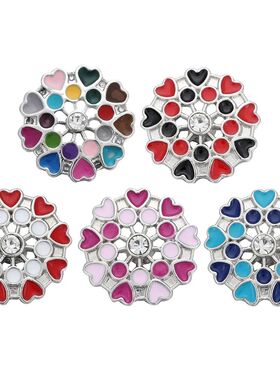 5pcs/lot Snap Button Jewelry Mixed Crystal Rhinestone Flower