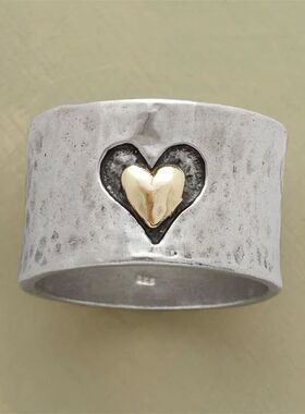 Delicate Silver Color Heart Ring for Women Fashion Metal Two