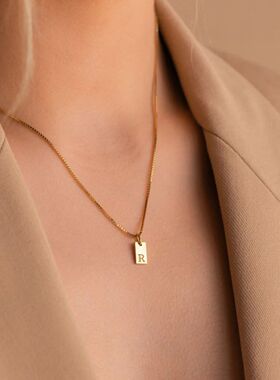 Tiny Square Initial Letter Necklaces Golden Plated Stainless