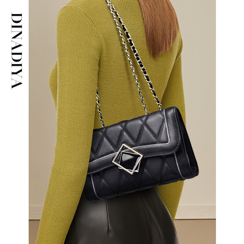 真皮女包2022新款潮轻奢质感链条包 迪娜迪亚女士包袋