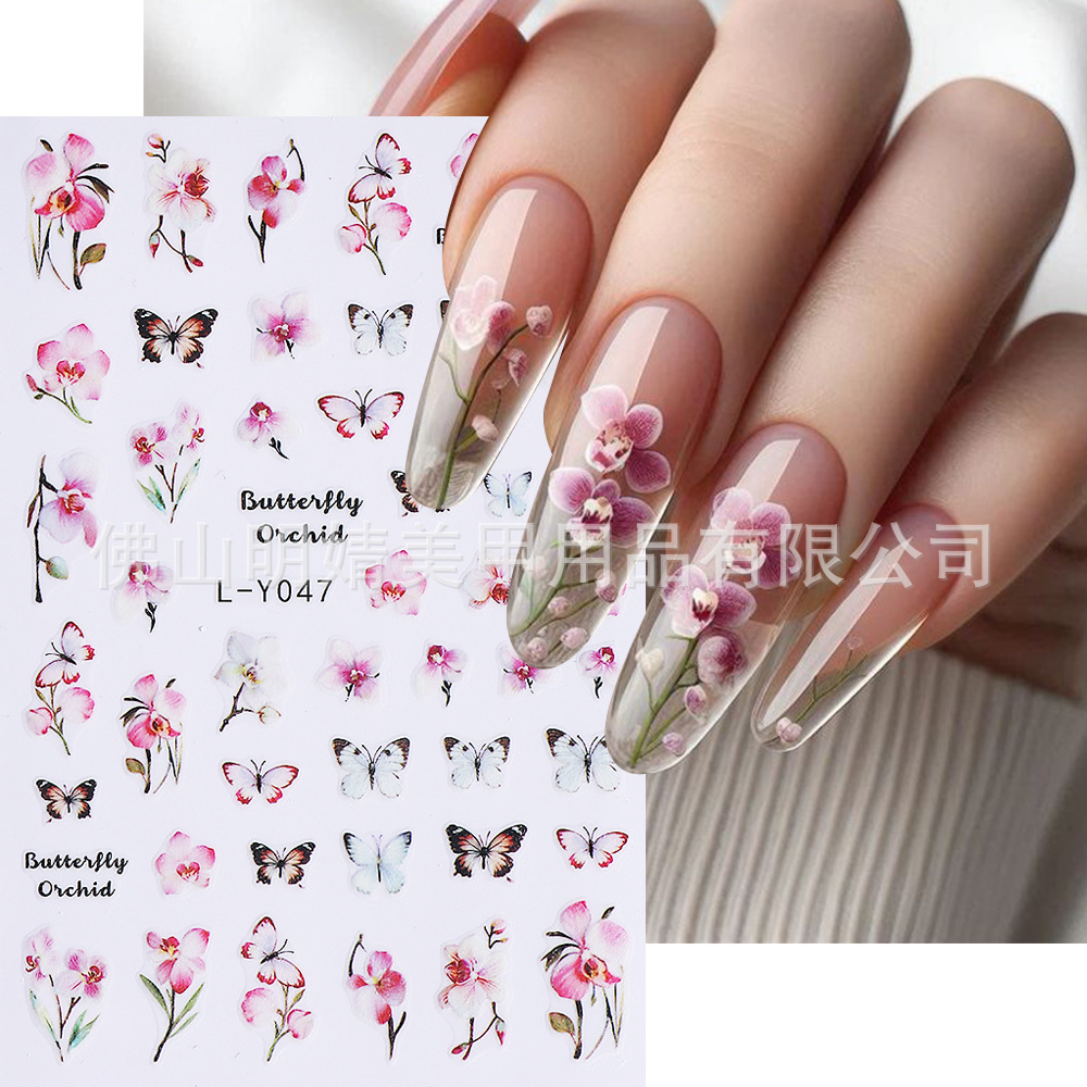 Flower Nail Sticker Glitter Luminous Orchid Lily Sunflower B - 图0