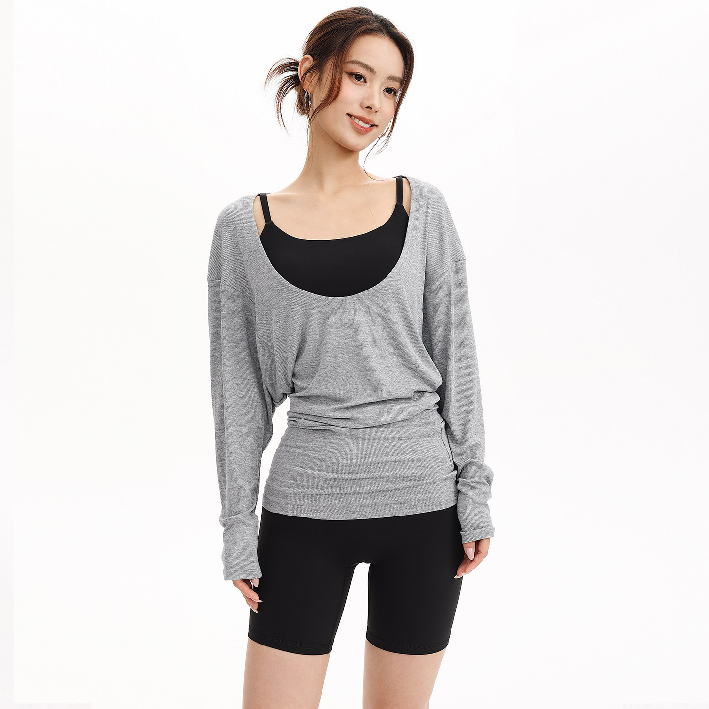 奔跑吧卡卡瑜伽服上衣套头宽松大U领长款T恤长袖秋季外搭运动罩衫,淘宝优惠券,粉丝福利购,淘宝优惠卷