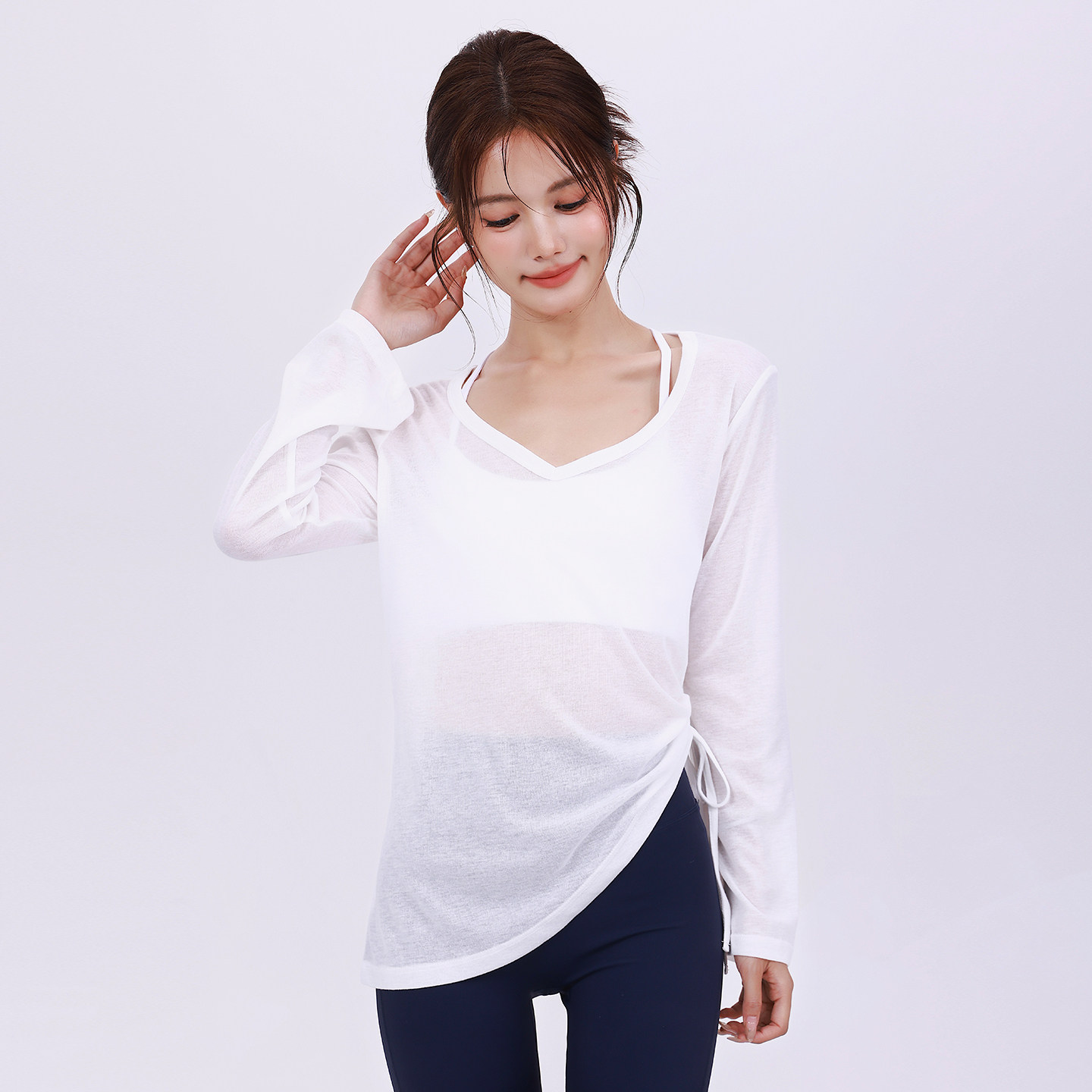 奔跑吧卡卡运动上衣女轻薄透气瑜伽服罩衫显瘦侧绑带长袖遮臀T恤,淘宝优惠券,粉丝福利购,淘宝优惠卷