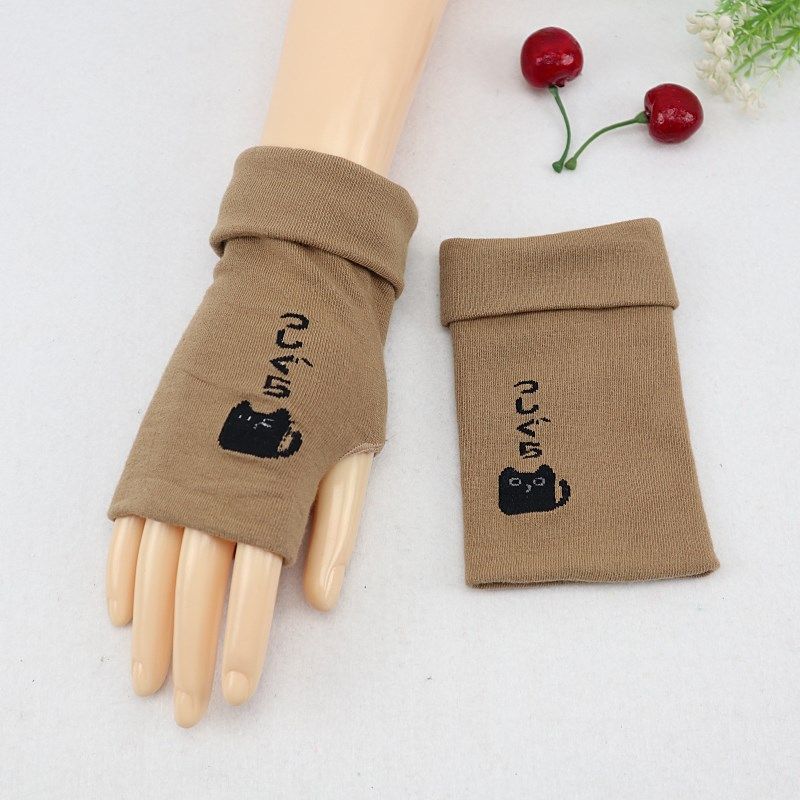 韩版半指手套男女士时尚卡通保暖露指学生写字半截无指护腕秋冬季,淘宝优惠券,粉丝福利购,淘宝优惠卷