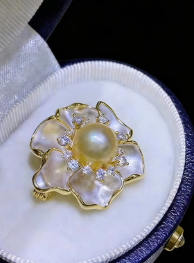 法式香风珍珠山茶花胸针奢华胸花