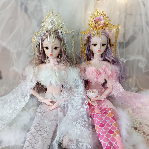 古装美人鱼娃娃60厘米汉服仙女手工原创玩偶女孩玩具生日礼物礼盒 - 图0