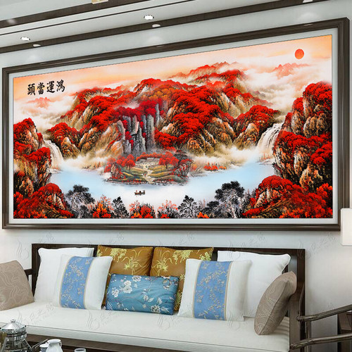 蒙娜丽莎印花十字绣2025新款线绣鸿运当头客厅大幅山水画手工满绣 - 图0