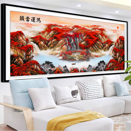 蒙娜丽莎印花十字绣2025新款线绣鸿运当头客厅大幅山水画手工满绣 - 图2