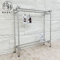 Online Red Clothing Shop Industrial Wind Show Shelves Landing Clothes Hanger Stainless Steel Shelves Removable Mid Island Scaffolding