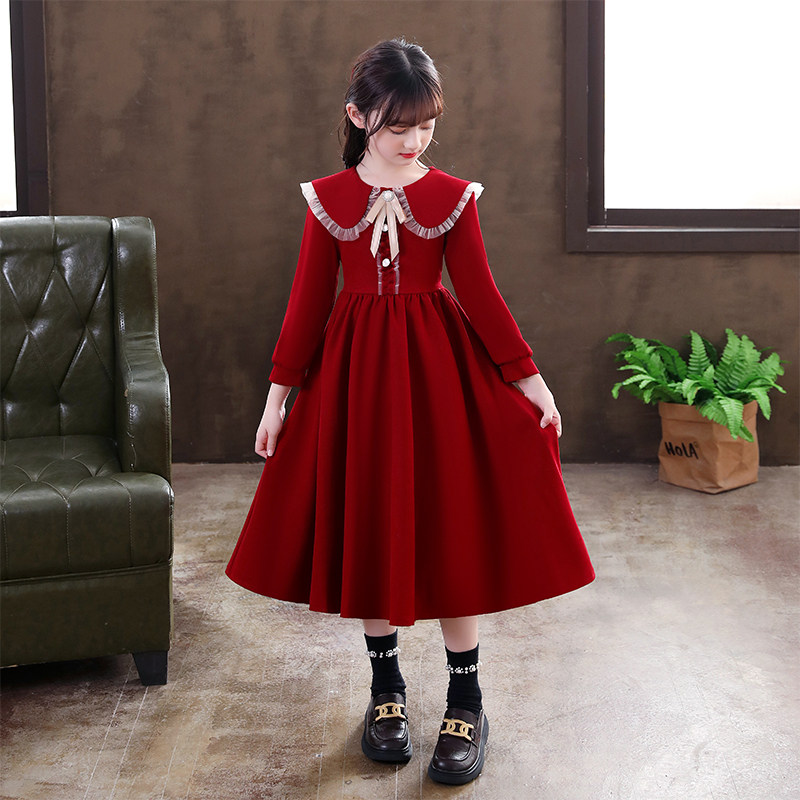 秋冬新款韩版学院风中大童长裙儿童裙子秋冬款加绒红色长袖裙子,淘宝优惠券,粉丝福利购,淘宝优惠卷