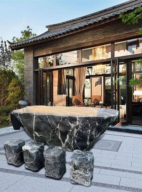 石桌石凳庭院户外花园一套家用公园长方形花岗岩大理石头桌子椅子