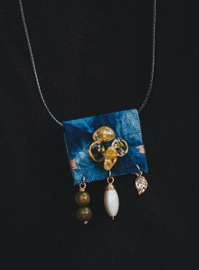 杂物蓝染手工草木染天然石项链