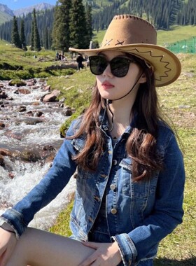 西部牛仔帽子女复古美式川西防晒海边新疆草原遮阳骑士帽男旅游夏